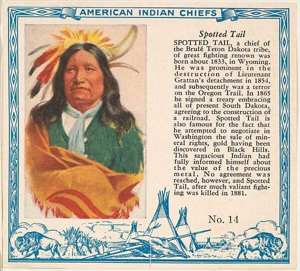 Card No. 14, Spotted Tail, from the Indian Chiefs series (T129) issued by Red Man Chewing Tobacco — Red Man Chewing Tobacco
