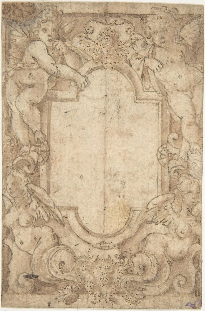 Design for a Frame with Putti and Sirens — Anonymous, Italian, second half of the 16th century