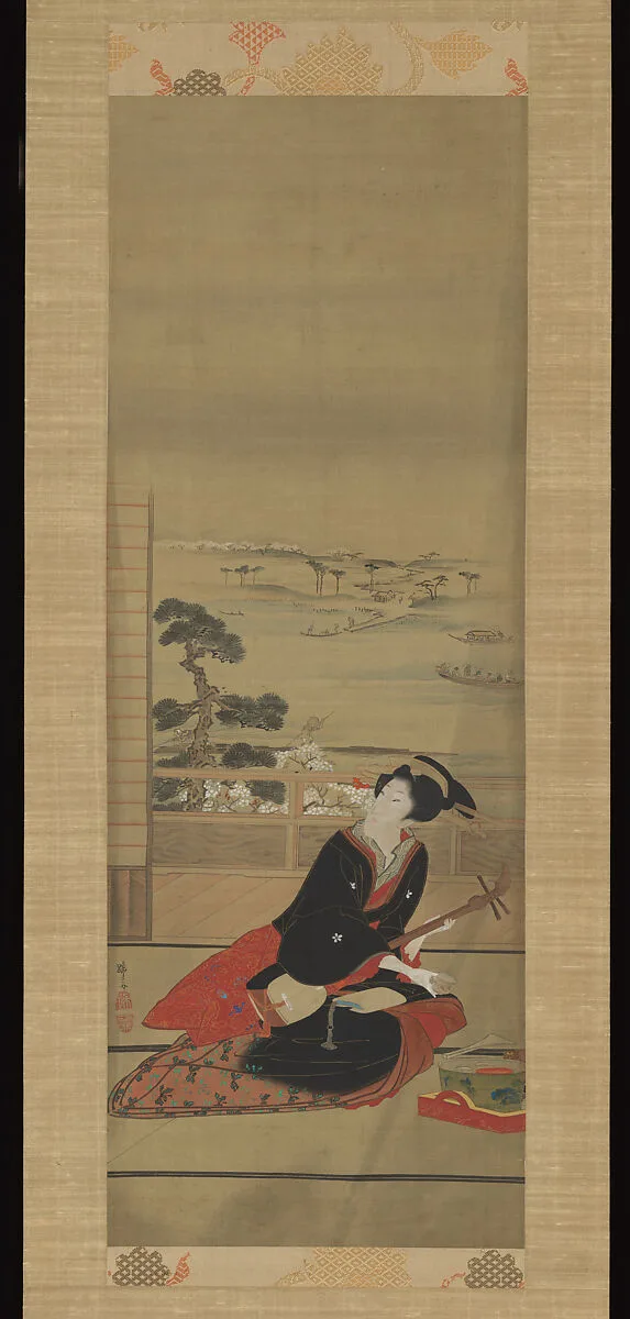 蹄斎北馬筆 三味線持つ美人図|Female Entertainer with Shamisen — Teisai Hokuba