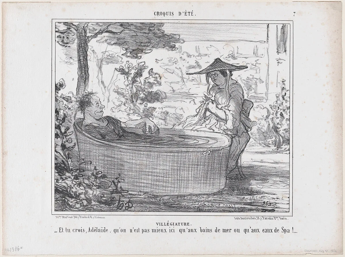 Villégiature, from Croquis d'Été, published in Le Charivari, August 22, 1856 — Aaron Martinet|Honoré Daumier|Destouches