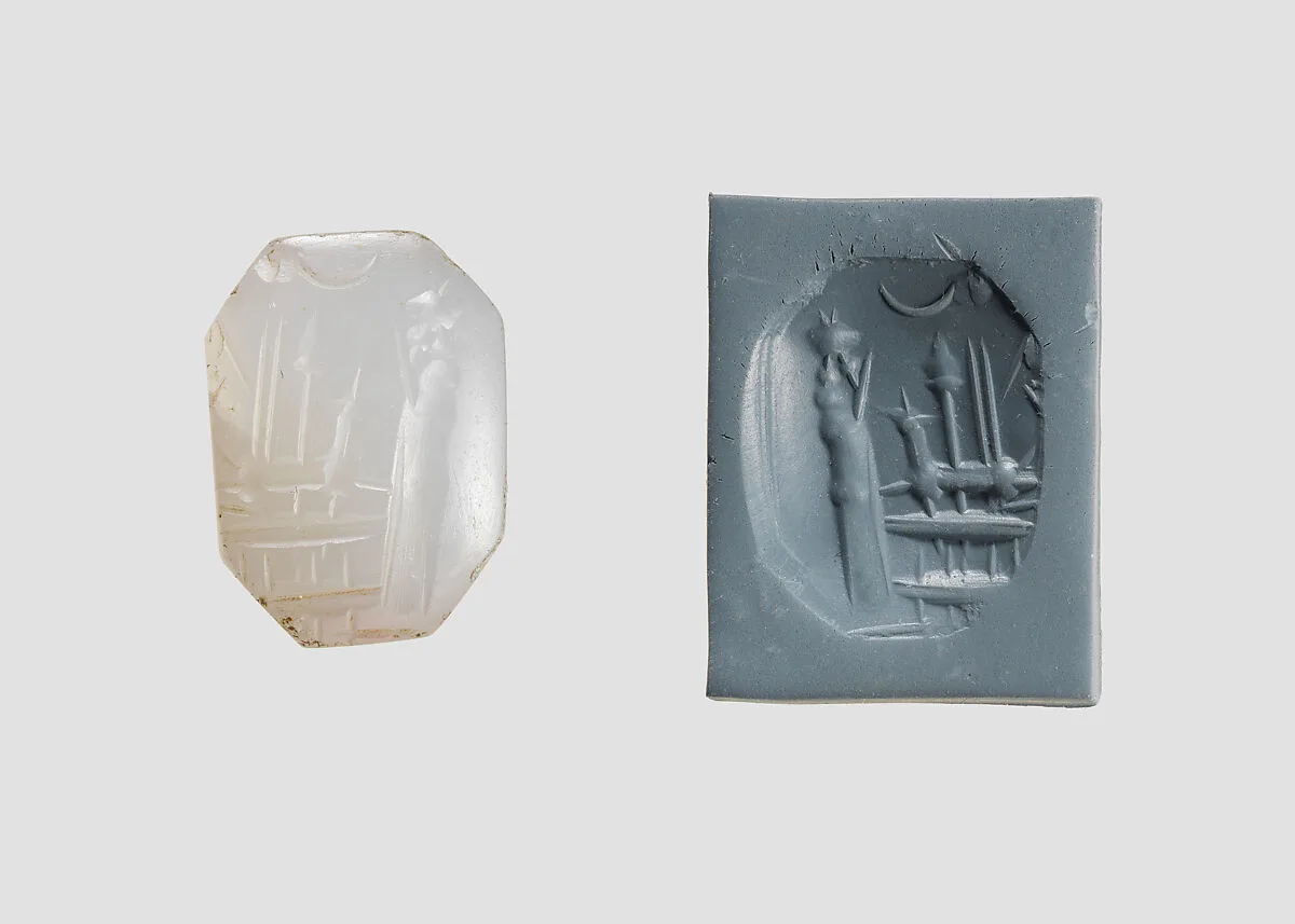 Stamp seal (octagonal pyramid) with cultic scene — Unknown