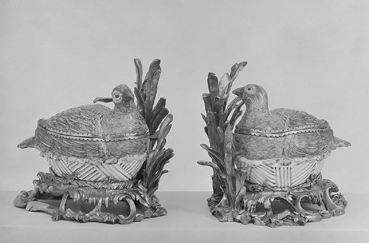 Pair of dishes in the form of quails — Ferrat Manufactory
