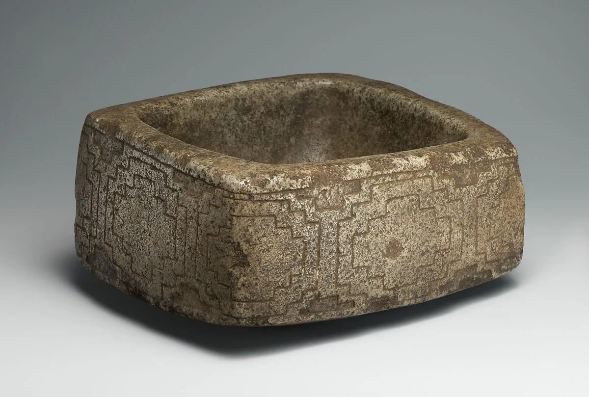 Mortar with incised geometric design — Unknown