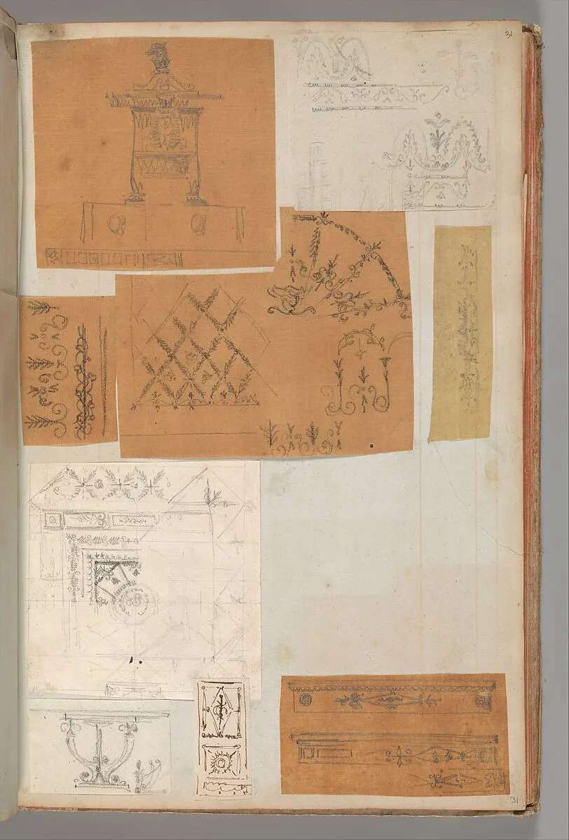 Page from a Scrapbook containing Drawings and Several Prints of Architecture, Interiors, Furniture and Other Objects — Pierre François Léonard Fontaine|Charles Percier