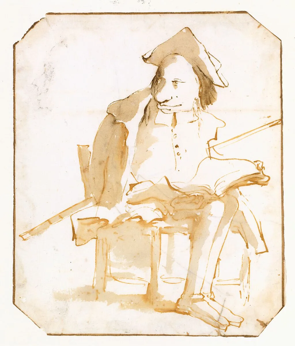 Caricature of a Seated Man with a Book and a Cane — Giovanni Battista Tiepolo