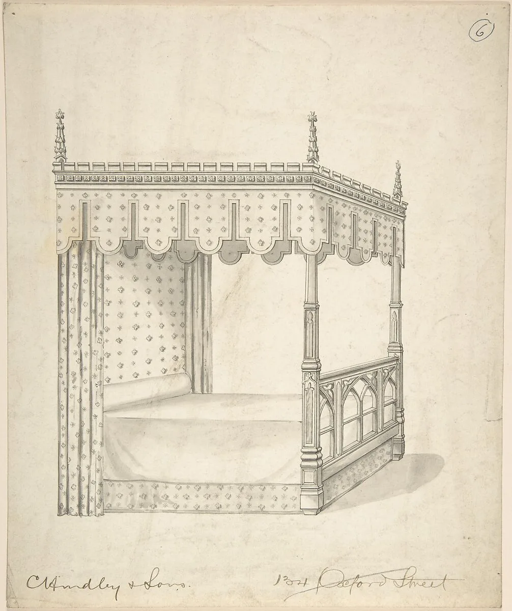 Design for a Gothic Bed with Canopy — Charles Hindley and Sons