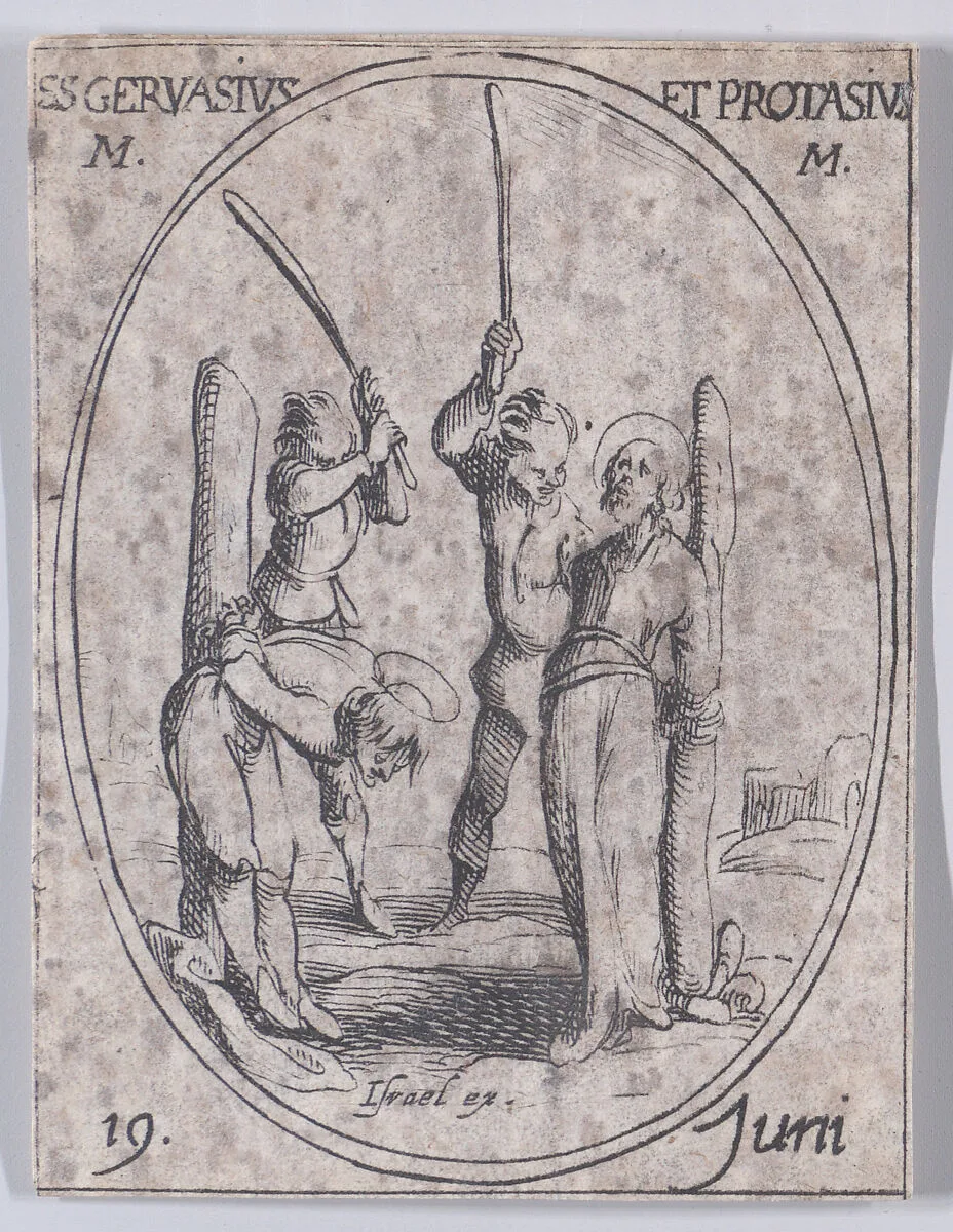 S. Gervais et S. Protais, martyrs (St. Gervase and Protase, Martyrs), from "Les Images De Tous Les Saincts et Saintes de L'Année" (Images of All of the Saints and Religious Events of the Year) — Israël Henriet|Jacques Callot