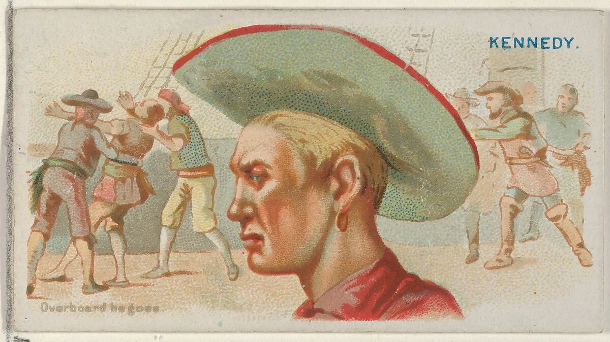 Walter Kennedy, Overboard He Goes, from the Pirates of the Spanish Main series (N19) for Allen & Ginter Cigarettes — Allen & Ginter|George S. Harris & Sons