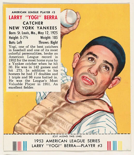 Larry "Yogi" Berra, from the Red Man All-Star Team series (T233), issued by Red Man Chewing Tobacco — Red Man Chewing Tobacco