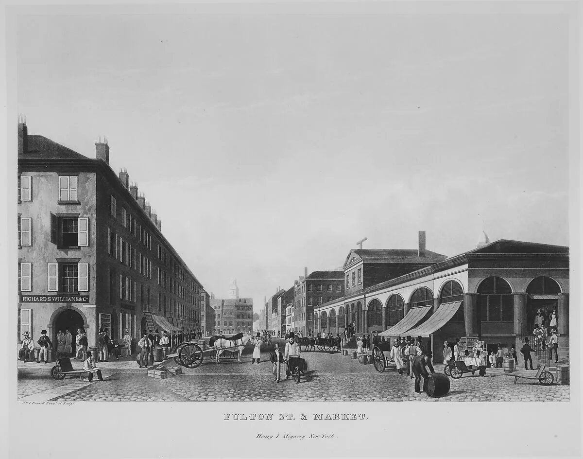 Fulton Street & Market, New York (The Bennett View of Fulton Street) — William James Bennett|Henry J. Megarey