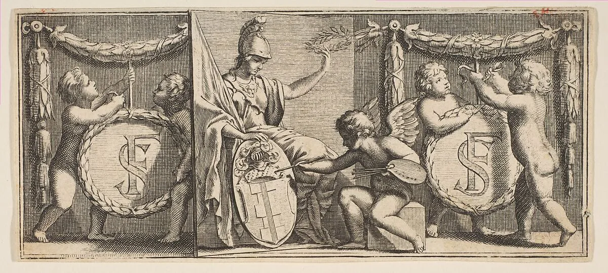 Minerva and the Arms of François Sublet de Noyers Painted by the Genius of Painting — Abraham Bosse