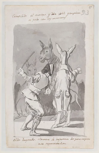 Masquerading asses being whipped; folio 93 (recto) from the Madrid Album 'B'