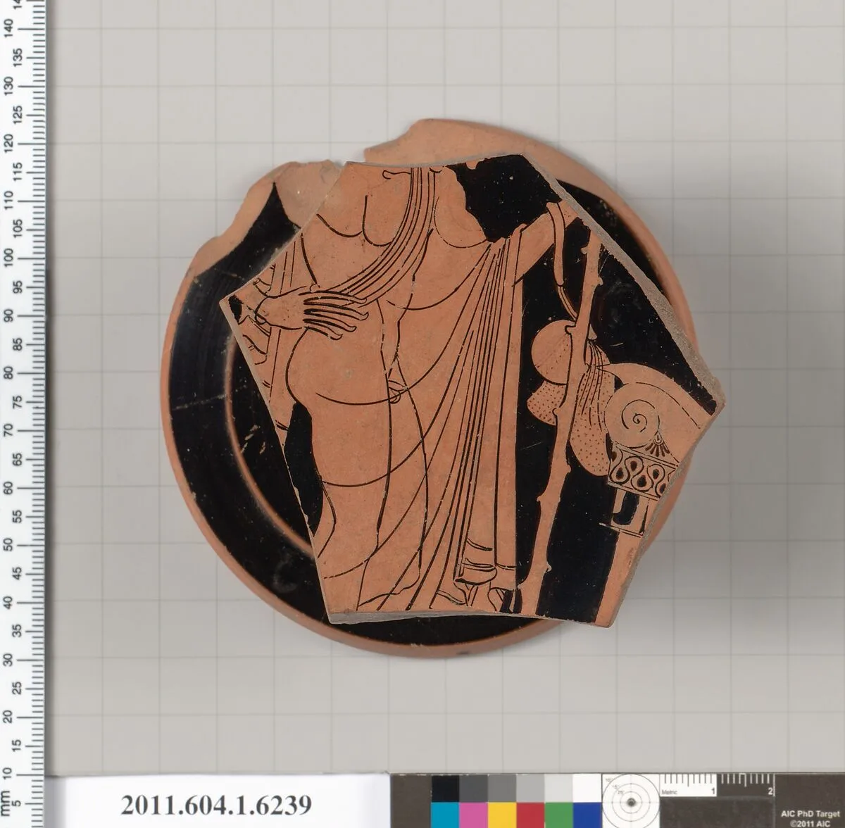 Terracotta fragment of a kylix (drinking cup) — Peithinos