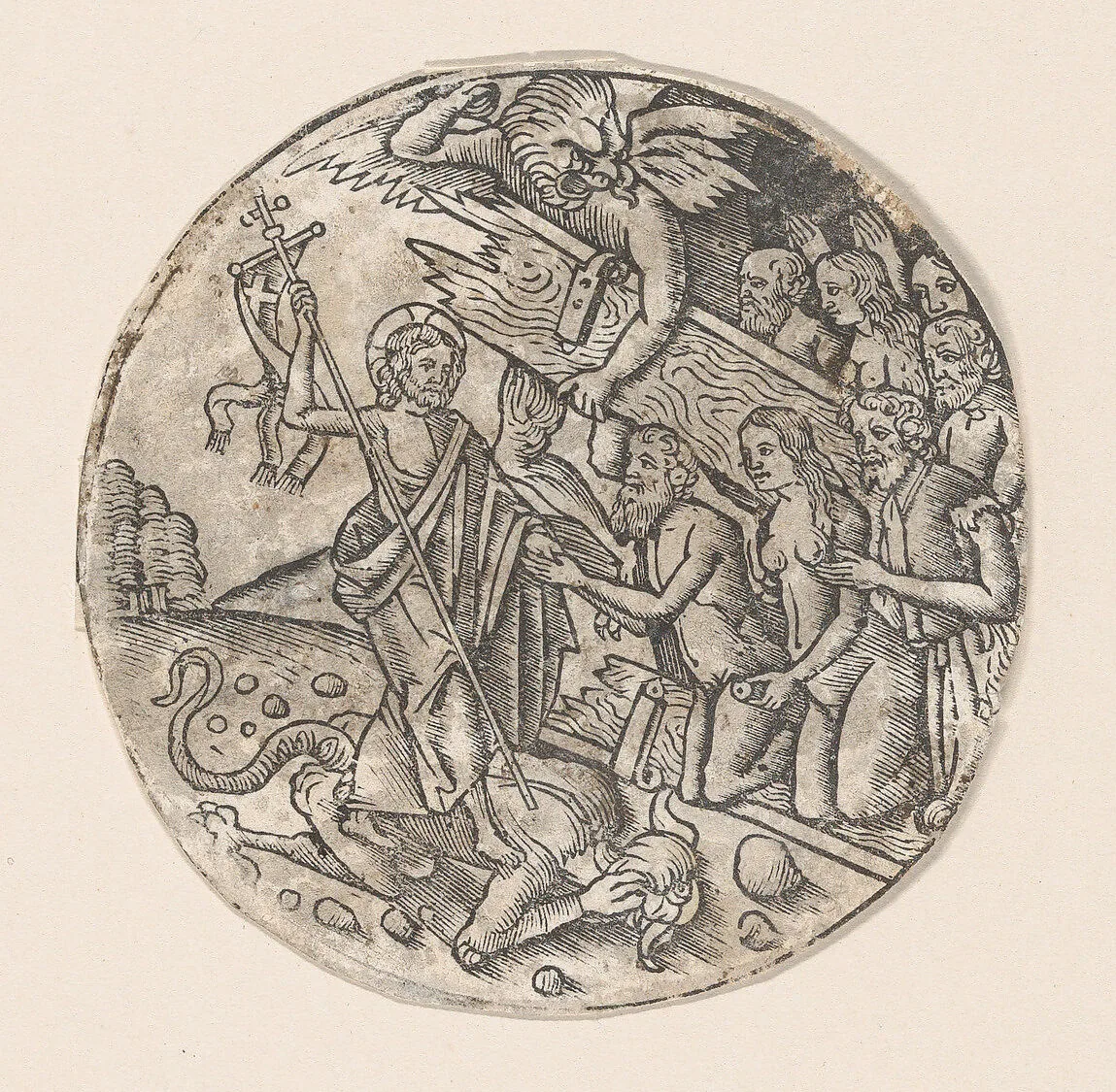 Christ in Limbo, a circular composition — Anonymous, Italian, 16th century