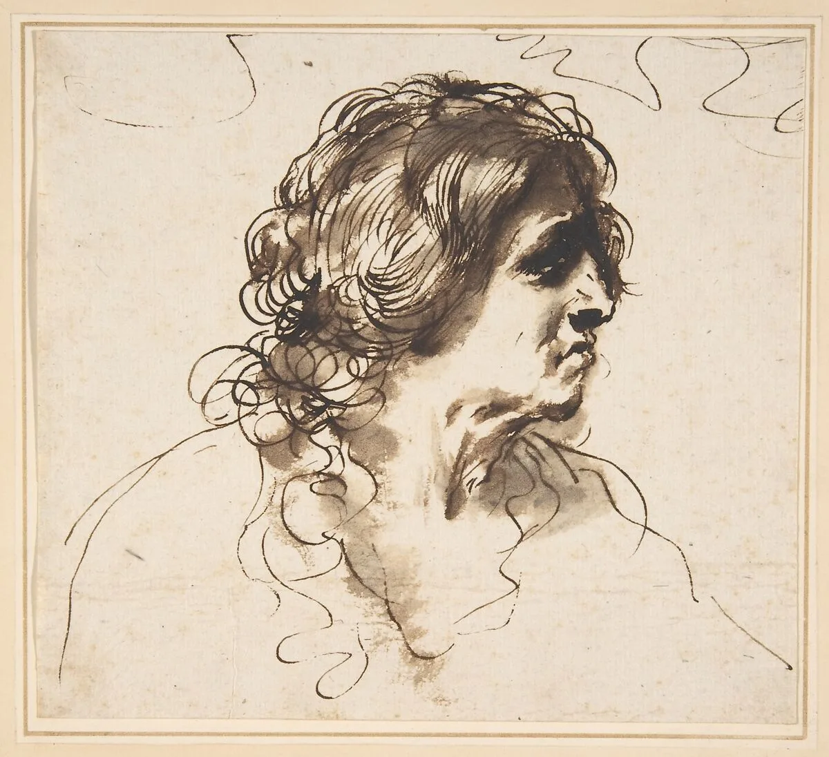 Bust of a Man Facing Right — Guercino (Giovanni Francesco Barbieri)