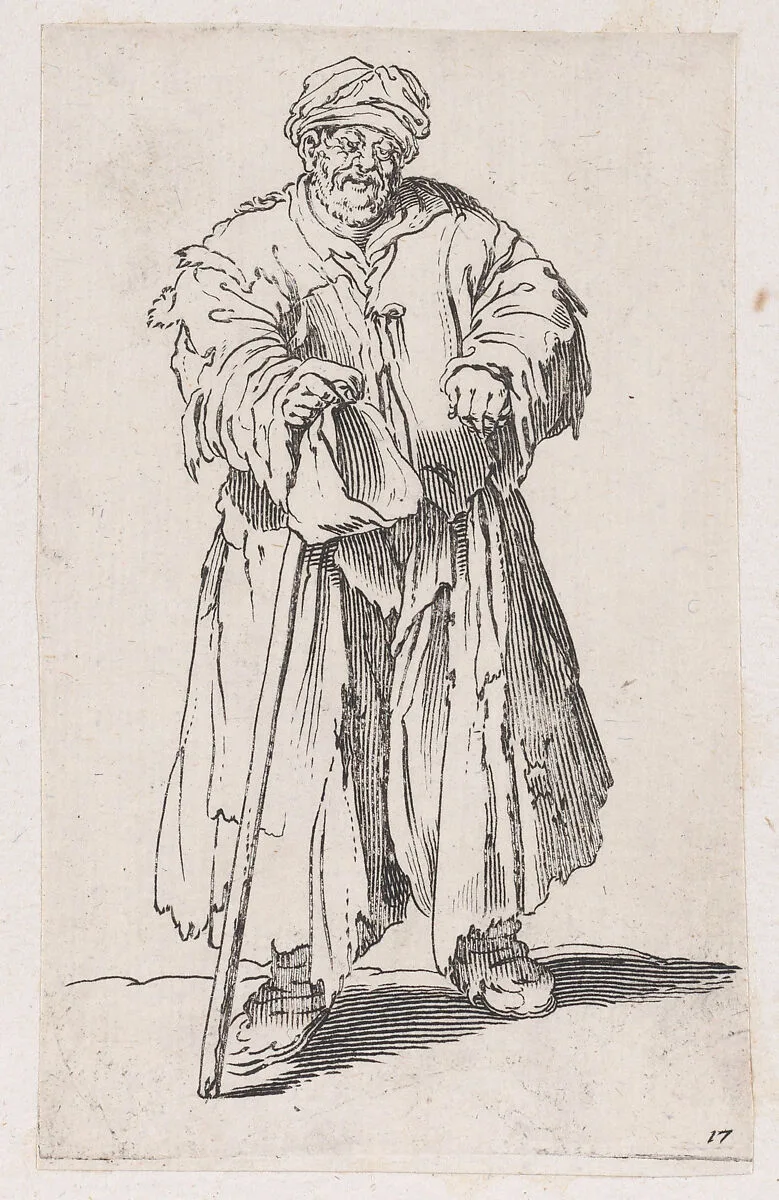 Reverse Copy of Le Mendiant Obèse aux Yeux Baissés (The Obese Beggar with Lowered Eyes), from Les Gueux suite appelée aussi Les Mendiants, Les Baroni, ou Les Barons (The Beggars, also called the Barons) — Jacques Callot|Anonymous