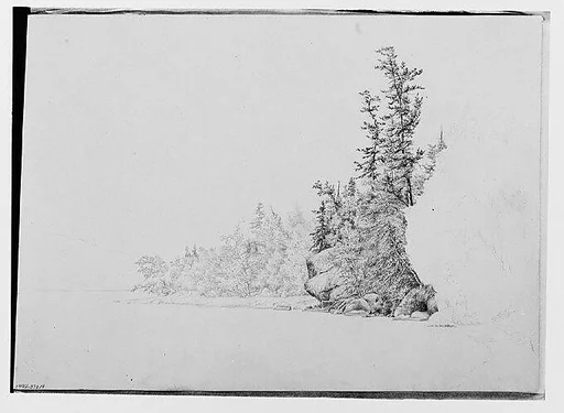 Lake or River Bank Bordered by Trees (from Sketchbook)