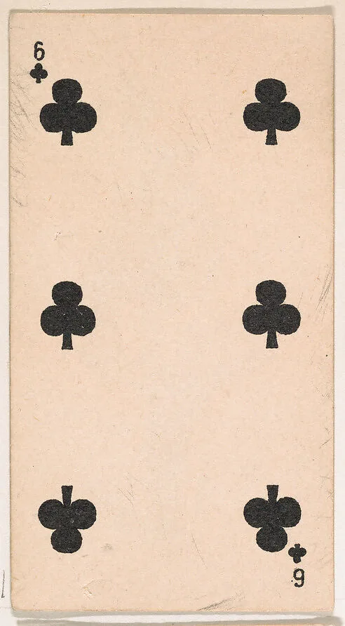 Six of Clubs, from the Transparent Playing Cards series (N220) issued by Kinney Bros. — Kinney Brothers Tobacco Company