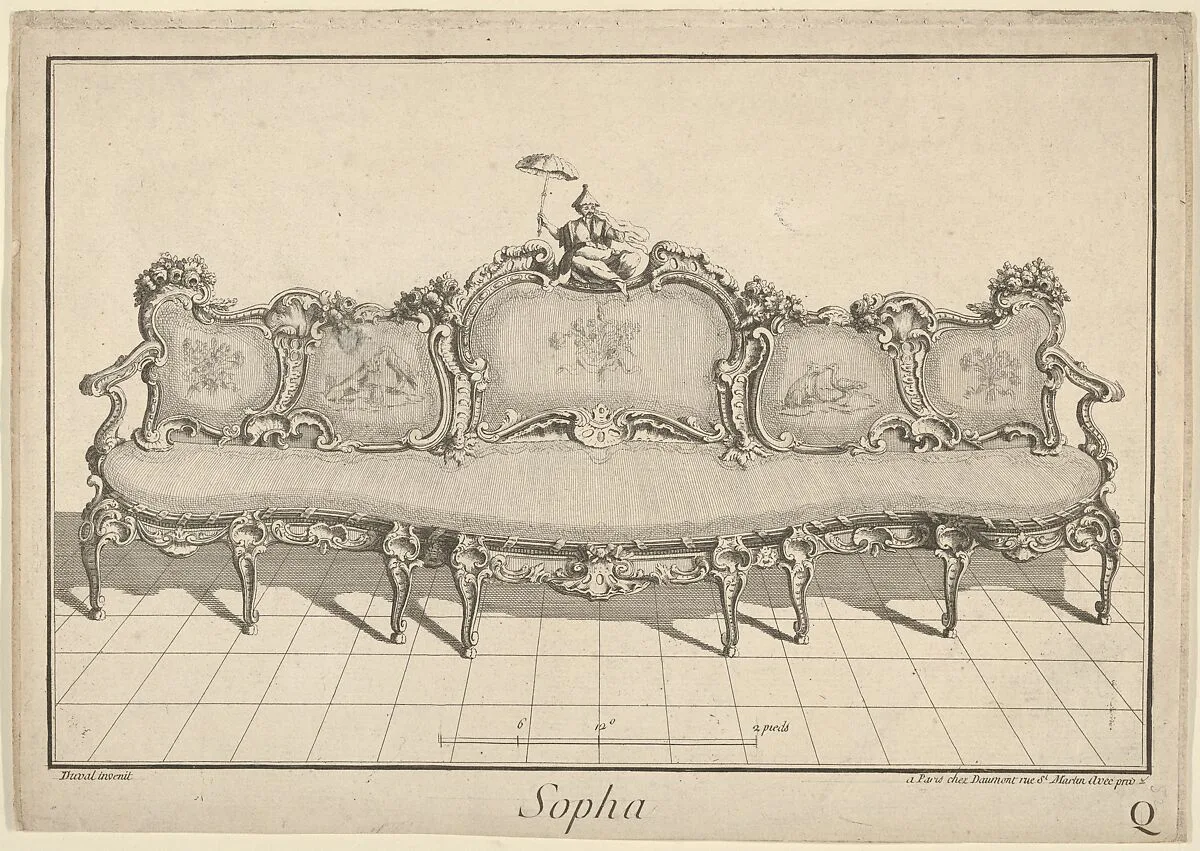 Design for a Sofa, from: Nouvelle Iconographie Historique III, series Q — Jean de La Fontaine|Duval|Daumont