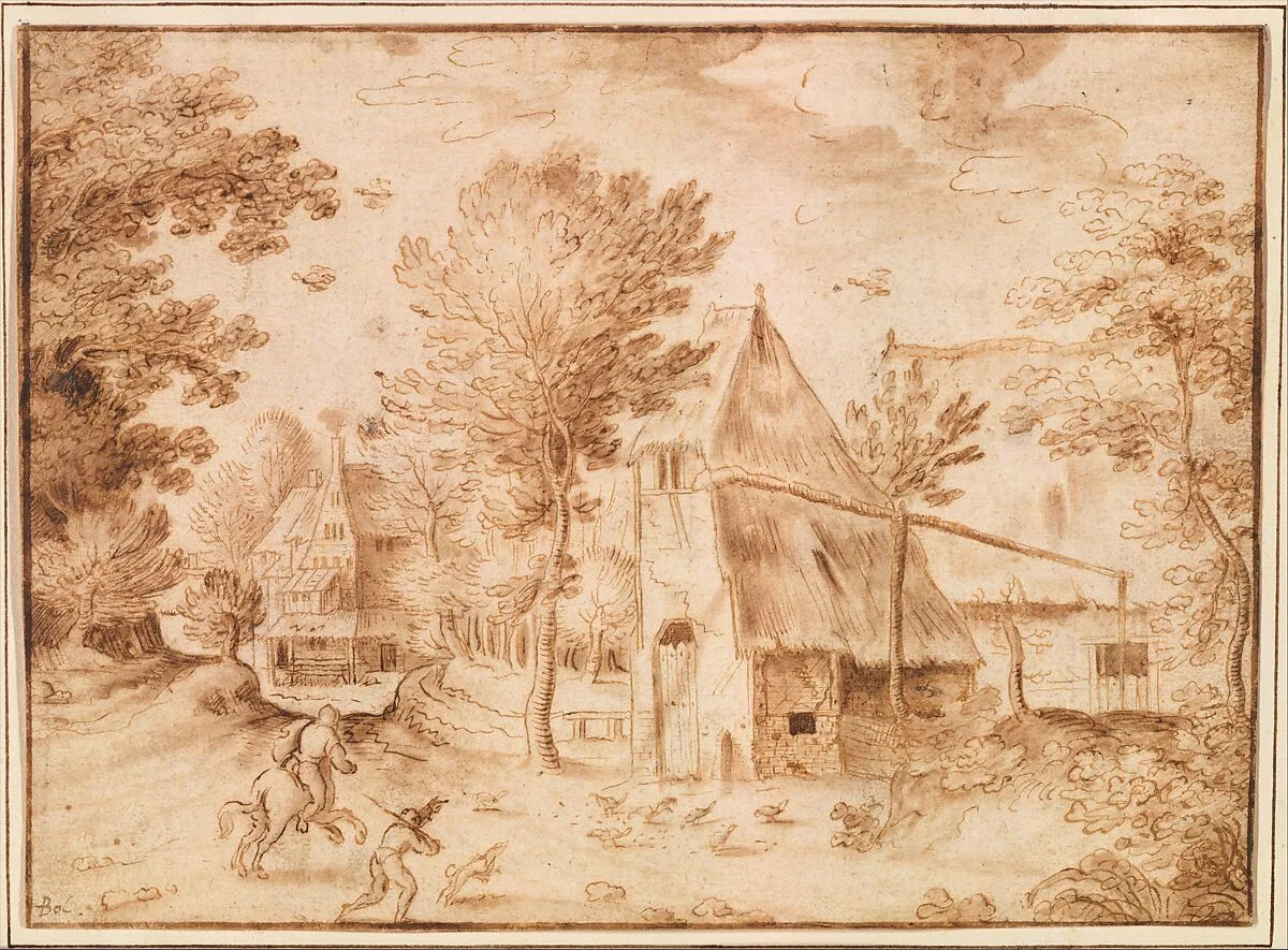 Travelers at a Village — Copy after Joos van Liere (Master of the Small Landscapes)