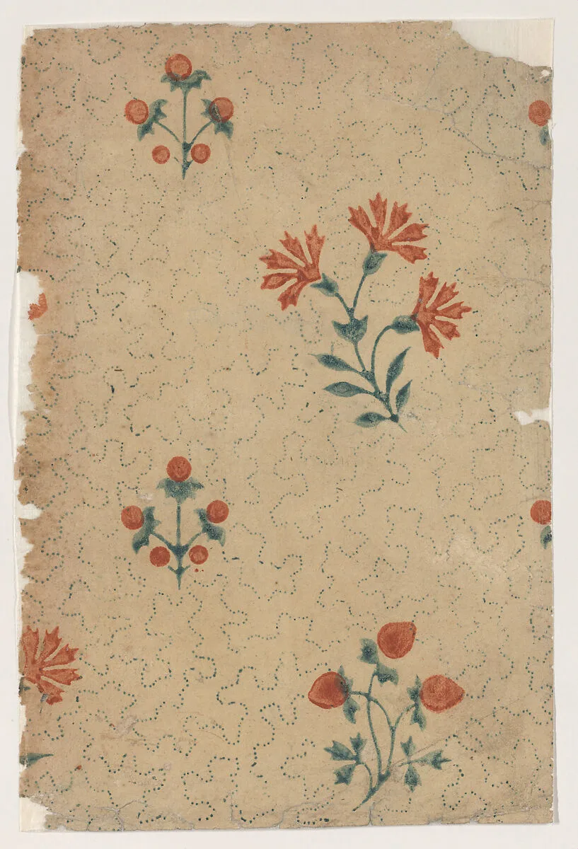 Sheet with overall dot pattern with bouquets — Anonymous