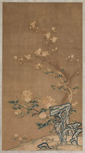 清 刺繡玉堂富貴圖|Magnolia, crabapple, and tree peony