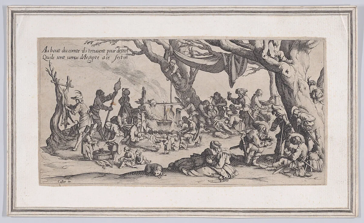 Copy of Le Halte des Bohémiens: Les Apprêts du Festin (The Gypsy Stopover: The Preparations for the Feast) , from Le Bohémiens, série appelée aussi Les Égyptiens, La Marche des Bohémiens, La Vie Errante des Bohémiens, Les Marches Égyptiennes (The Gypsies, series also called The Egyptians, The Gypsy Troops, The Wandering Lives of Gypsies, The Egyptian Troops) — Jacques Callot|Anonymous