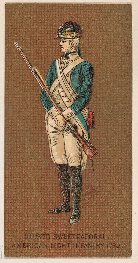 American Light Infantry, 1782, from the Military Series (N224) issued by Kinney Tobacco Company to promote Sweet Caporal Cigarettes — Kinney Brothers Tobacco Company