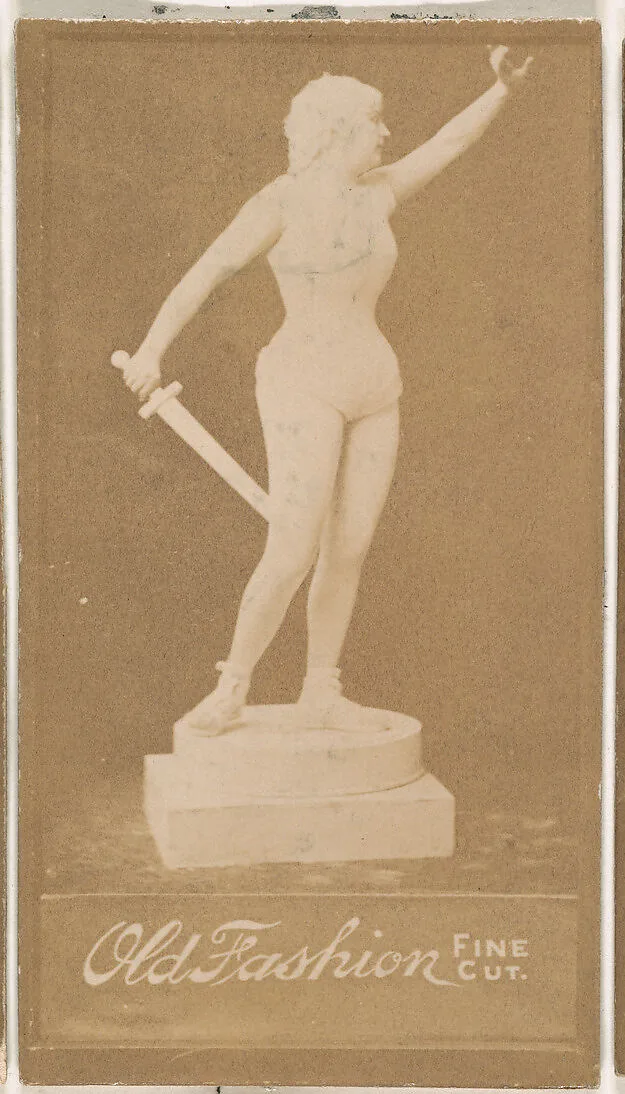 Actress posing on pedestal as statue with sword, from the Actresses series (N664) promoting Old Fashion Fine Cut Tobacco — Unknown