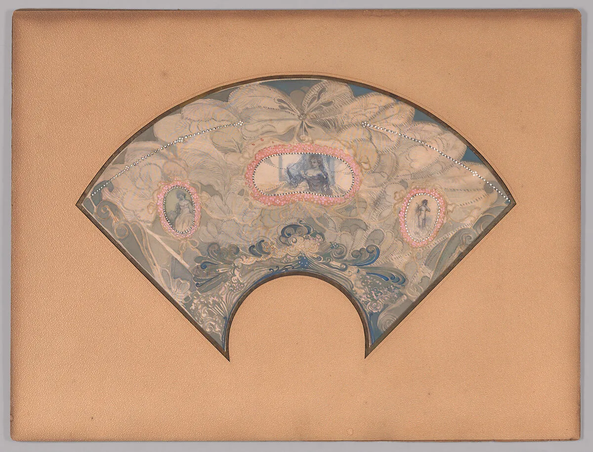 Painted Fan with s Design of Feathers and Three Medallions — Charles Edward Conder