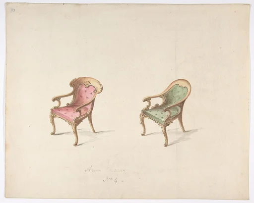 Design for Two Armchairs with Red and Green Upholstery