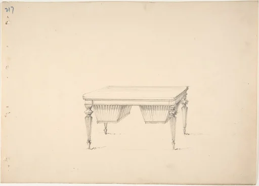Design for a Worktable with Two Suspended Containers (Verso: Sketch for desk)