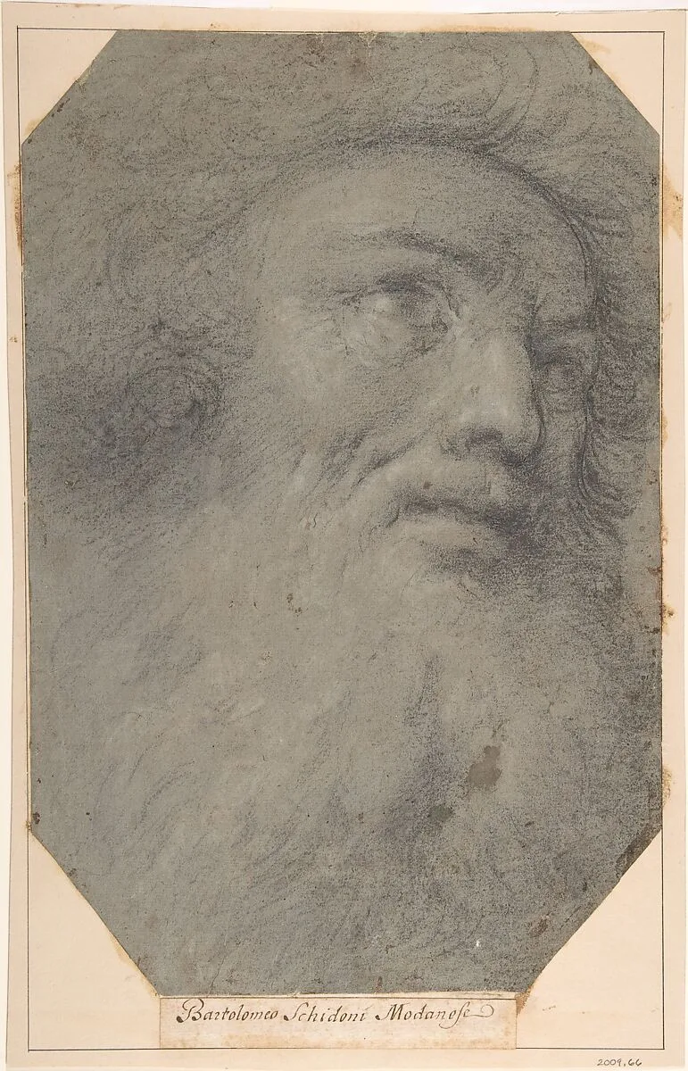 Head of a Bearded Man, Looking up to the Right — Bartolomeo Schedoni