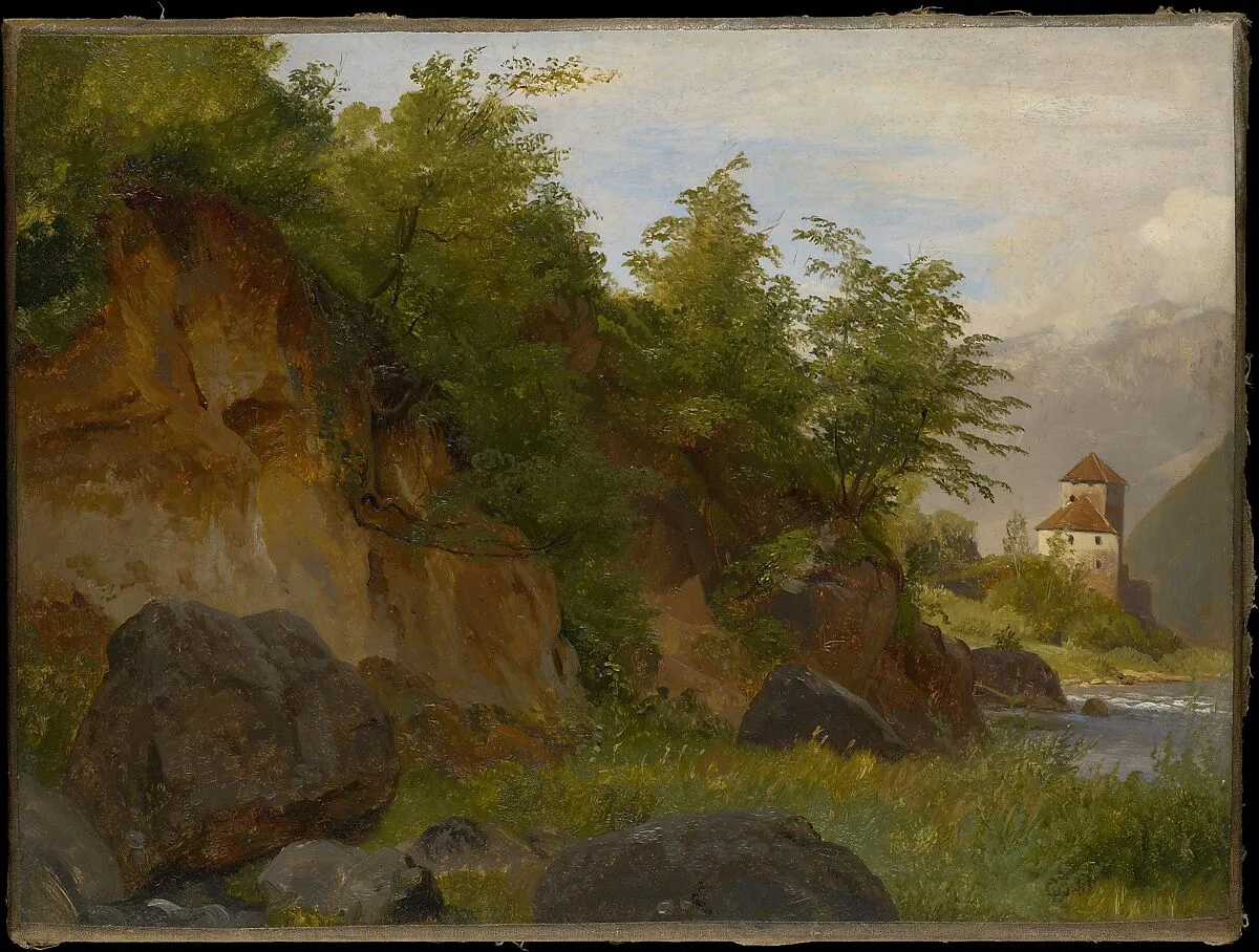 Landscape with a Castle on the River Etsch — Louis Gurlitt