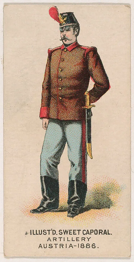 Artillery, Austria, 1886, from the Military Series (N224) issued by Kinney Tobacco Company to promote Sweet Caporal Cigarettes — Kinney Brothers Tobacco Company