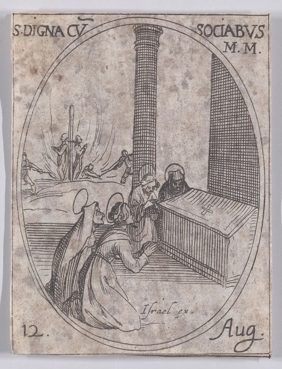 Ste. Digne et Ses Compagnes (St. Digna and Her Companions (including St. Hilaria)), August 12th, from "Les Images De Tous Les Saincts et Saintes de L'Année" (Images of All of the Saints and Religious Events of the Year) — Jacques Callot|Israël Henriet