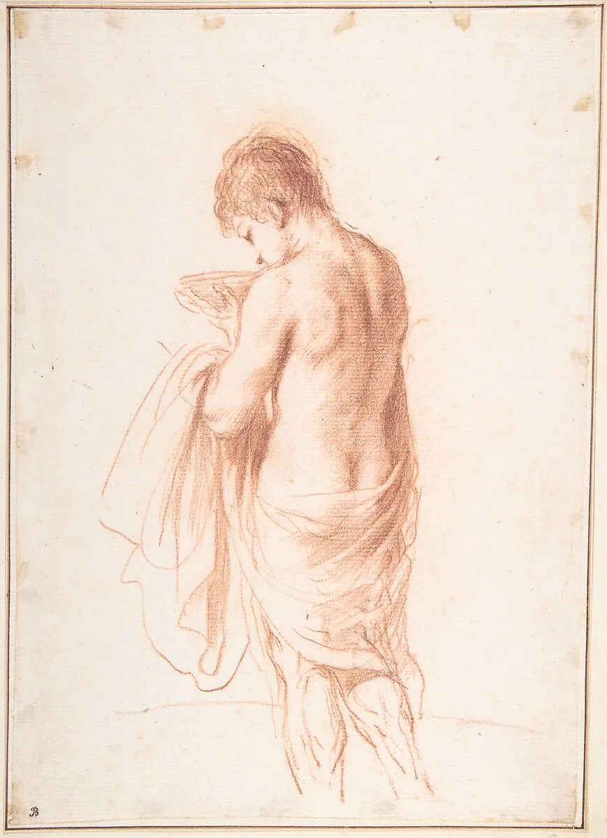 Standing Youth Seen from Behind Holding a Bowl (Ganymede?) — Guercino (Giovanni Francesco Barbieri)