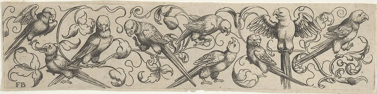 Frieze with Nine Birds Perched on a Vine — Franz Isaac Brun