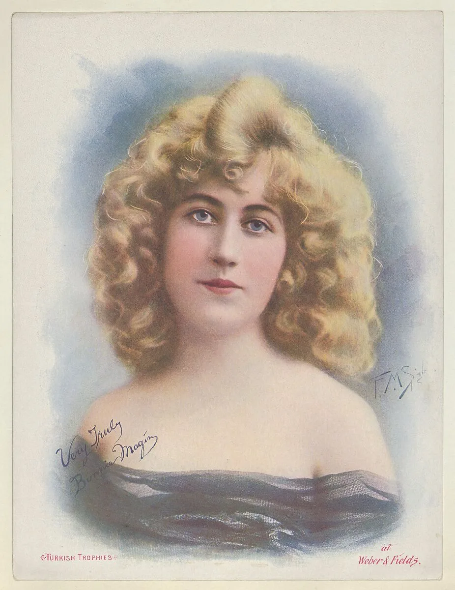 Bonnie Magin at Weber & Fields, from the Actresses series (T1), distributed by the American Tobacco Co. to promote Turkish Trophies Cigarettes — Frederick Moladore Spiegle|American Tobacco Company