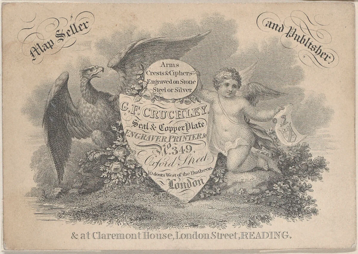 Trade Card for G.F. Cruchley, Map Seller and Publisher — Anonymous, British, 19th century