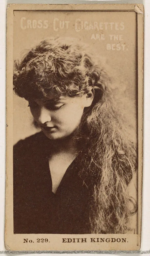 Card Number 229, Edith Kingdon, from the Actors and Actresses series (N145-2) issued by Duke Sons & Co. to promote Cross Cut Cigarettes — W. Duke, Sons & Co.