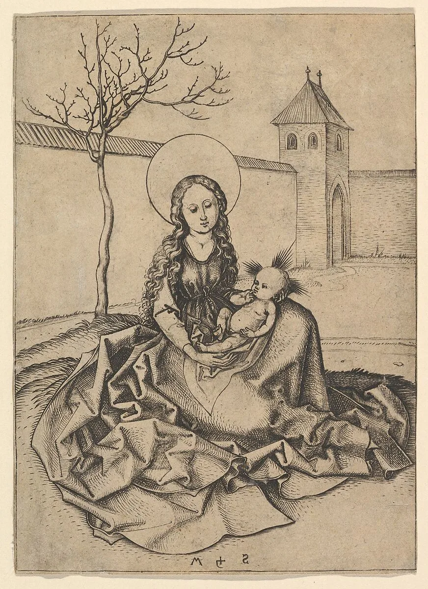The Madonna and Child in the Courtyard — Martin Schongauer