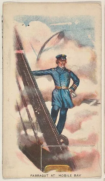 Farragut at Mobile Bay, bakery card from the Historical Picture Cards series (D42), issued by Liberty Baking Company — Liberty Baking Company