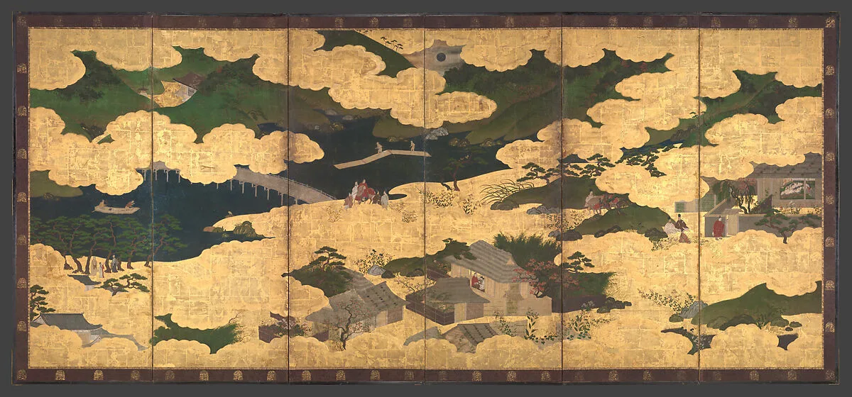 平家物語図屏風 「小督」 「大原御幸」|"Kogō" and "The Imperial Procession to Ōhara", from The Tale of the Heike (Heike monogatari) — Unknown
