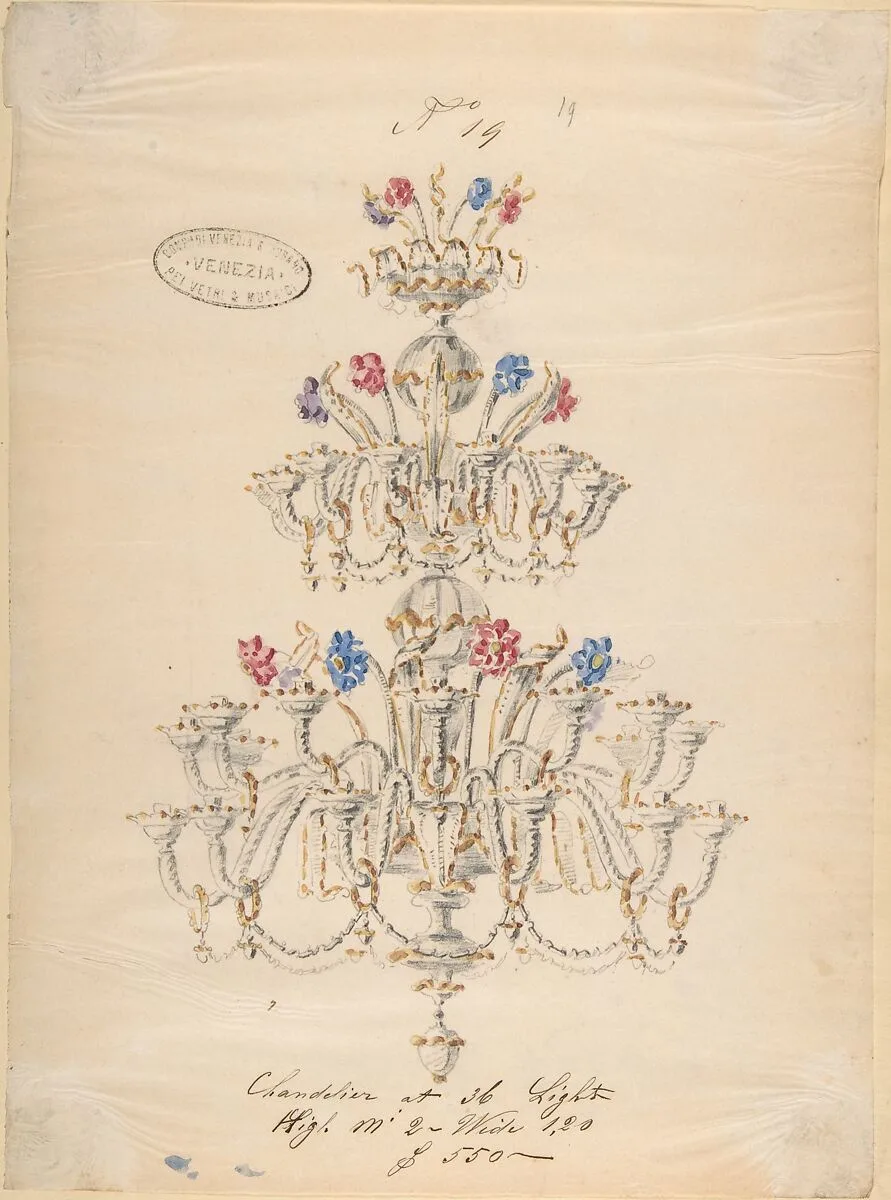 One of Twenty-Three Sheets of Drawings of Glassware (Mirrors, Chandeliers, Goblets, etc.) — Compagnia di Venezia e Murano