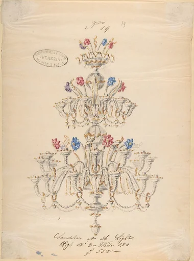 One of Twenty-Three Sheets of Drawings of Glassware (Mirrors, Chandeliers, Goblets, etc.)
