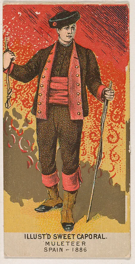 Muleteer, Spain, 1886, from the Military Series (N224) issued by Kinney Tobacco Company to promote Sweet Caporal Cigarettes — Kinney Brothers Tobacco Company