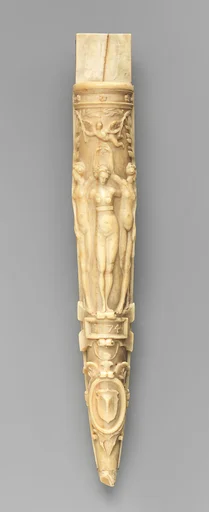 Case for knife and sharpener with represntation of the Three Graces