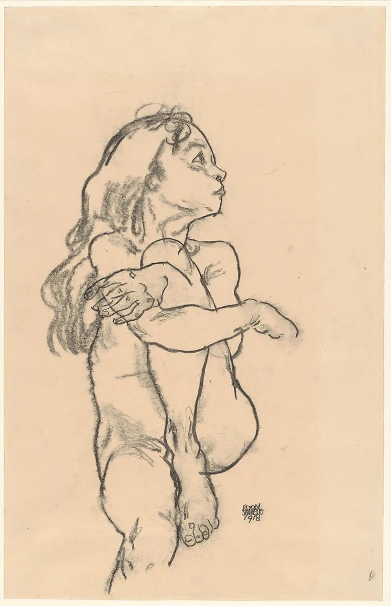 Seated Nude Girl Clasping Her Left Knee — Egon Schiele