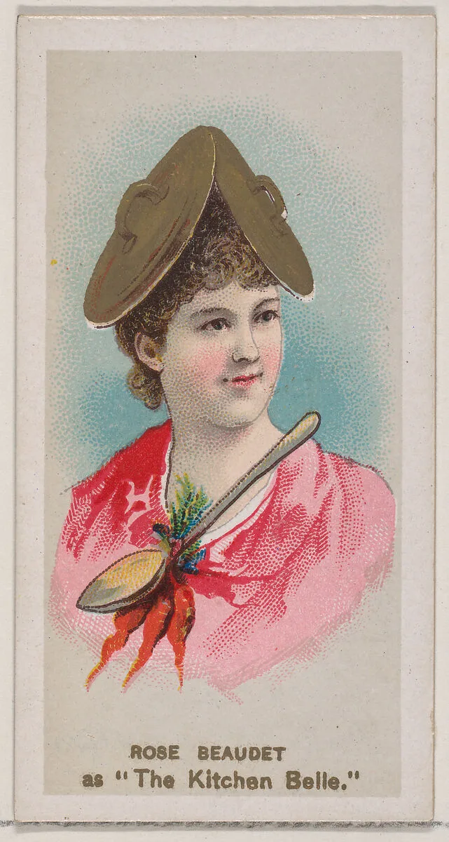 Rose Beaudet as "The Kitchen Belle," from the series Fancy Dress Ball Costumes (N73) for Duke brand cigarettes — W. Duke, Sons & Co.|Knapp & Company
